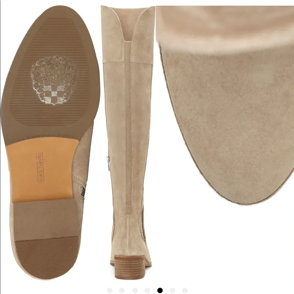 Suede Over-the-Knee Block Heel Boots - Beige